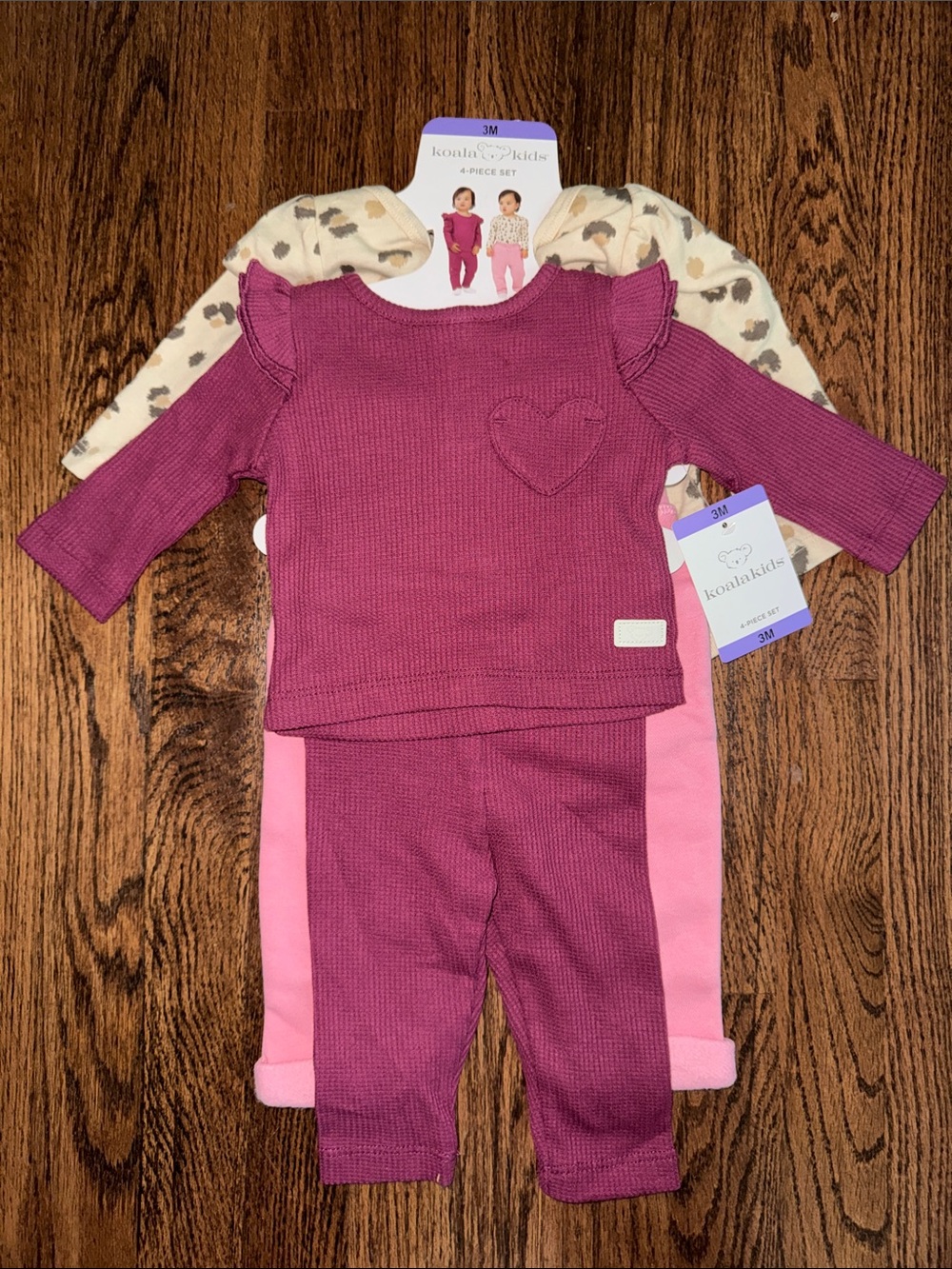 NWT Koala Kids Pink and Leopard Print Girls 4-Piece Matching Set